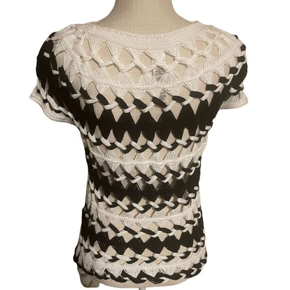 Chicos Black & White Chunky Sheer Striped Crochet Knit Top - Picture 7 of 7